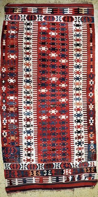 Konya Kelim antik, Türkei, um 1900, Wolle auf Wolle, ca. 345 x 175 cm, Reinigungsbedürftig, EHZ: 3