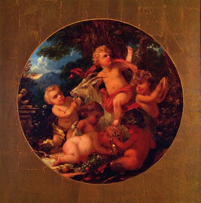 Charles Halkerston, gestorben 1899, britisch, "Boys at play with a goat" so verso bezeichnet, spielende Putti nach flämischem Vorbild, ...