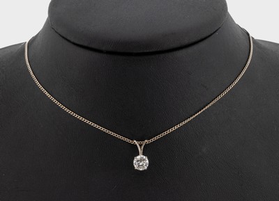 14 kt Gold Brillant-Anhänger, WG 585/000, Brillant ca. 0.75 ct Weiß/si, an Kette, L. ca.40 cm, Federringschließe sec., ca. 2.5 g