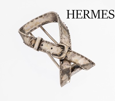 HERMES Brosche "Gürtel", Silber, L. ca. 4.5 cm, ca. 10.4 g, sign., Hermes Paris