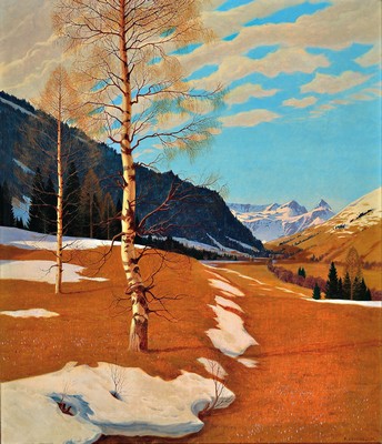 Fritz Reichel, Künstler der Mitte des 20.Jh. , Winterlandschaft bei Seebach im SalzburgerLand, "Blick vom Fuße des Schattberges nach ...