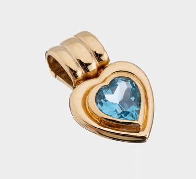 14 kt Gold Blautopas-Clipanhänger, GG 585/000, facett. Blautopasherz (beh.) ca. 4.0 ct, ca. 8.3 g