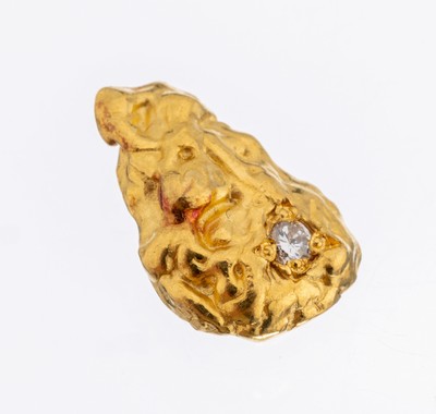24 kt Gold Brillant-Nugget, GG 999/000, Brillant ca. 0.03 ct Weiß/si, ca. 2.4 g, Etui und Zertifikat anbei