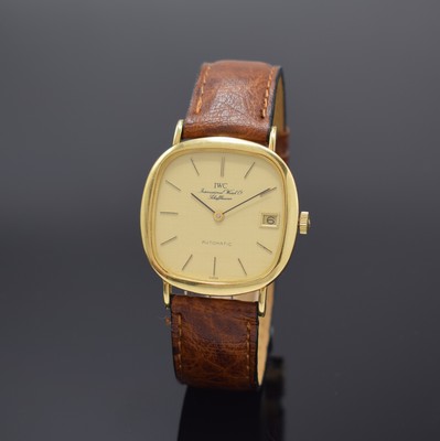 IWC seltene Herrenarmbanduhr Referenz 3278 in GG 750/000, Schweiz um 1979, Automatik, kissenförm. Geh. inkl. neutr. Lederband m. orig. verg. ...