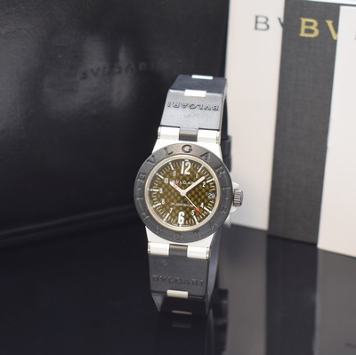 BULGARI Damenarmbanduhr Aluminium Referenz AL 32 TA, Schweiz verk. lt. beil. Pap. 08/2009, quarz, orig. Kautschukband m. Dornschl., Boden aufgedr., ...