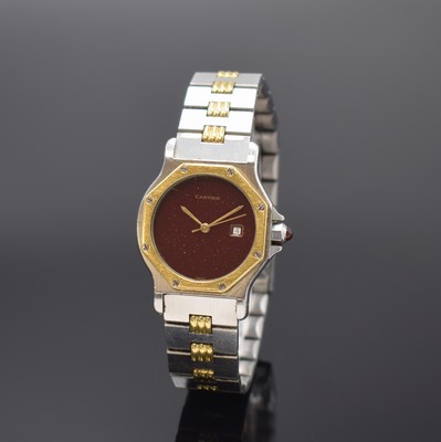 CARTIER Santos Ronde Armbanduhr in Stahl/Gold, Schweiz um 1995, Automatik, 8- fach verschr. Geh. inkl. orig. Gliederband m. Faltschl., Schmuckkrone, ...