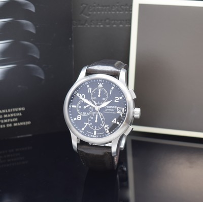 WEMPE ZEITMEISTER Armbandchronometer mit Chronograph, Automatik, Edelstahlgeh. inkl. orig. Lederband (zu ers.) m. orig. Faltschl., Boden m. Darst. ...