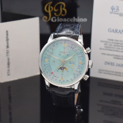 JB GIOCCHINO Armbandchronograph, Schweiz um 2014, Automatik, Edelstahlgeh. inkl. Lederband m. orig. dopp. Faltschl., beids. vergl., Boden aufgedr., ...
