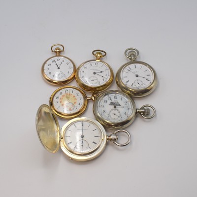 ELGIN NATIONAL WATCH Co sehr schwere Silber- Savonette und 5 weitere amerikanische Taschenuhren, USA ca. 1880 - 1920, glattes, ehemals grav. Geh., ...