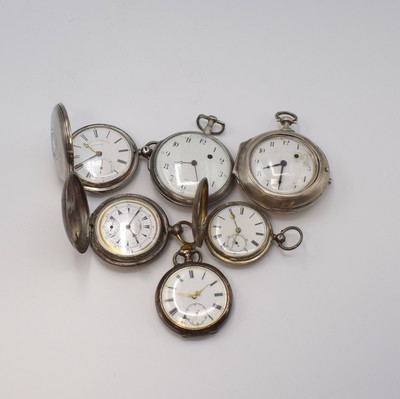 JOS. JOHNSON Railway Timekeeper mit "Liverpool Windows" und 5 weitere Taschenuhren in Silber, England / Schweiz ca. 1800 - 1900, 3 x ...