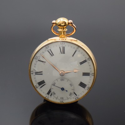 ALEX CAMERON DUNDEE Taschenuhr in GG 750/000, London Hallmark 1818, Schlüsselaufzug, glattes Geh., Übergeh. fehlt, Emailzifferbl. rest., orig. ...