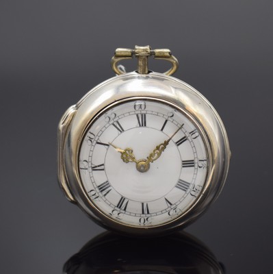 JOS. RIGBY London frühe Zylindertaschenuhr mit Übergehäuse in Silber, London Hallmark 1754, glattes Geh., Bügel u. Übergeh. später, ...