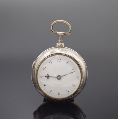 L. WRIGHT London Spindeluhr mit Übergehäuse in Silber, England um 1760, glattes Geh. dell./def., Übergeh. m. Monogramm-Grav., Emailzifferbl. ...