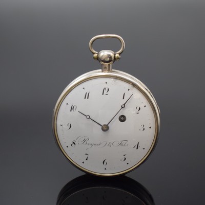 BREGUET & FILS Spindeluhr mit 1/4-Stunden- Repetition, Frankreich/Schweiz um 1820, guill. Geh. m. geripptem Rand berieb., Repetitions-Auslösung ...