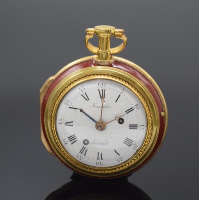 HONNORE LIEUTAUD Marseille Spindeluhr mit Wecker, Frankreich um 1770, verg. Geh., am Rand kanneliert u. durchbr., rot lack. Übergeh., beide m. ...