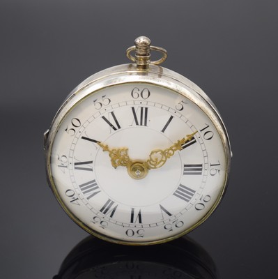 Großes Kutschenuhr-Werk mit seltener, früher Duplexhemmung und Halbstunden-Selbstschlag im späteren Silbergehäuse, Frankreich um 1770, glattes ...