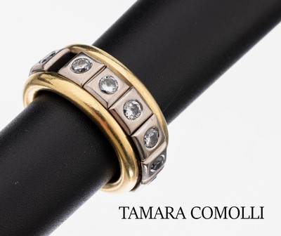 18 kt Gold TAMARA COMOLLI Brillant-Ring, GG/WG 750/000, Modell "Curriculum Vitae", 14 in WG gefasste Brillanten (bewegl.) zus. ca. 2.10 ct ...