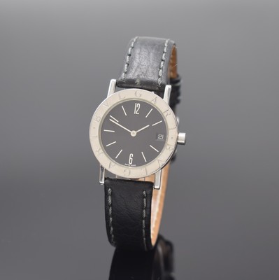 BULGARI Damenarmbanduhr Referenz BB 30 SLD, Schweiz um 1995, quarz, Edelstahlgeh., Boden aufgedr., schwarzes Zifferbl. m. silb. Std.- Ind., Datum b. ...