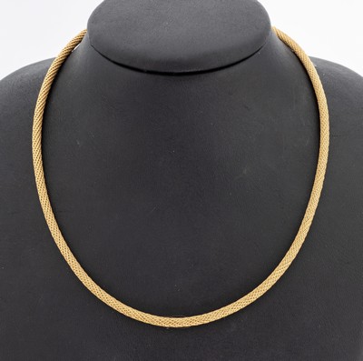 14 kt Gold Strickcollier, GG 585/000, D. ca. 3.3 mm, L. ca. 42 cm, Karabinerschließe, ca. 13.5 g