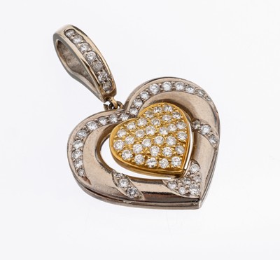 18 kt Gold Brillant-Anhänger "Herz", WG/GG 750/000 gepr., 66 Brillanten zus. ca. 0.78 ct Weiß/si-p, ca. 3.5 x 2.4 cm, ca. 10.9 g
