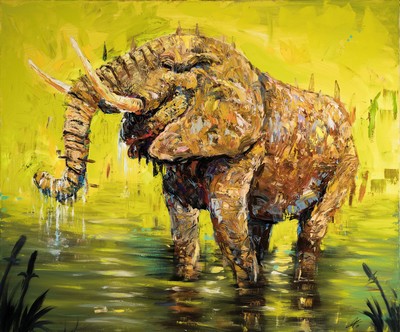 Yves-Marcel Münch, geb. 1994, zeitgenössischer Künstler in Wiesloch, Elefant, Öl/Lwd, expressive Spachteltechnik, re. u. sign., ca. 100x120cm, ...