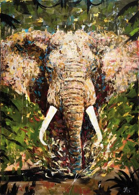 Yves-Marcel Münch, geb. 1994, zeitgenössischer Künstler in Wiesloch, Elefant, Öl/Lwd, expressive Spachteltechnik, re. u. sign., ca. 140x100cm, ...