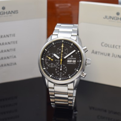 JUNGHANS Chronoscope Archimedes Armbandchronograph Referenz 027/4510 in Stahl, Deutschland um 2006, Automatik, beids. vergl. Geh. inkl. orig. ...