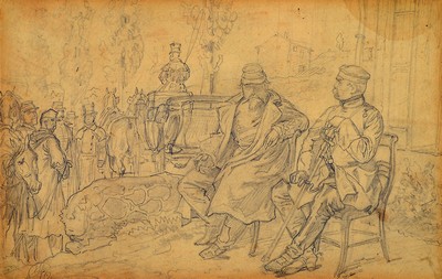 Prof. Wilhelm Camphausen, 1818-1885 Düsseldorf, Otto von Bismarck und Kaiser Napoleon III. im Gespräch nach der französischen Kapitulation, ...