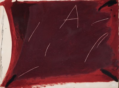 Antoni Tapies, 1923-2012 Barcelona, Farblithographie aus der Serie Negre i Roig, rechts unten handsign., links unten num. 44/75, ca. 57x75cm, leicht ...