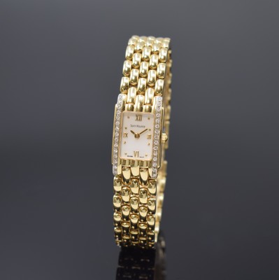 SAINT MAURICE Damenarmbanduhr in GG 585/000 mit Diamanten, Schweiz um 2000, quarz, Boden 4-fach verschr., Geh. auf. m. Diamanten bes., weißes ...