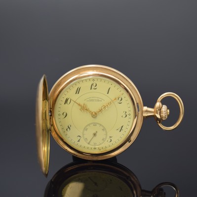 A. LANGE & SÖHNE Deutsche Uhrenfabrikation Herrensavonette in RoseG 585/000, Deutschland um 1915, glattes 3-Deckel Lucia Goldgeh. l. dell., ...