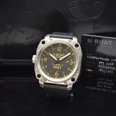 U-BOAT Thousands Of Feet große Herrenarmbanduhr, Italien/Schweiz um 2007, Handaufzug, massives Edelstahlgeh. beids. vergl., orig. Kautschukband m. ...