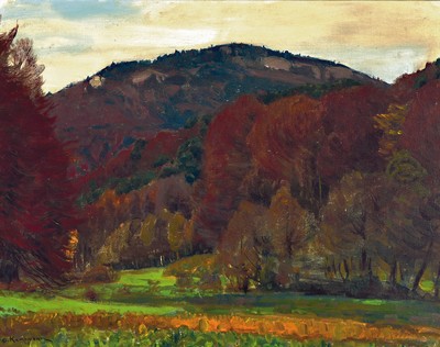 Gustav Kampmann, 1859 Boppard-1917 Bad Godesberg, Battert- Blick ins Waldseetal bei Baden-Baden, so rückseitig betitelt, Öl/ Malkarton, links unten ...