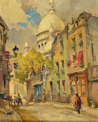 Hermann Prediger, 1886-1970 Hamburg, Paris 1908 Rue du Chevalier de la Barre Montmartre, rückseitig so betitelt, Öl/Lwd, links unten signiert, ca. ...