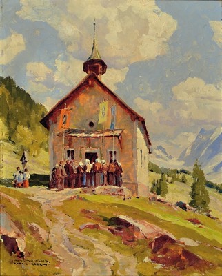 Hans Maurus, 1901-1942 München, Im Wallis Schweiz, rückseitig so betitelt, Öl/Lwd, links unten sign.: Hans Maurus Rottach-Egern, ca. 51x41cm, R. ...
