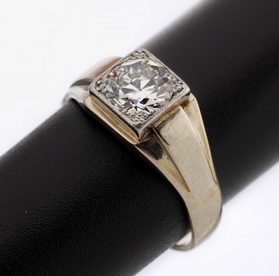 14 kt Gold Diamant-Ring, WG 585/000, Altschliffdiamant ca. 1.0 ct l.get.Weiß/vs2- si1, RW 59, ca. 5.6 g, sollte neu rhod. werden
