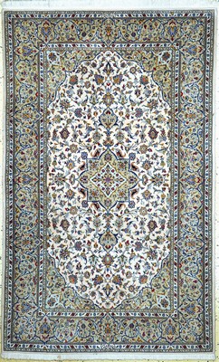 Keschan Kork fein Persien, signiert"Shadsar", Ende 20.Jhd, Korkwolle auf Baumwolle, ca. 226 x 141 cm, Reinigungsbedürftig, EHZ: 2