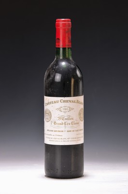 1 Flasche Chateau Cheval Blanc 1981,, St. Emilion 1er grand cru, 0,75l, upper mid shoulder, orig. verkorkt und unverkostet