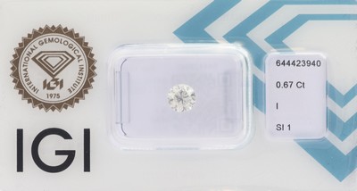 Loser Brillant 0.67 ct l.get.Weiß(I)/si1, eingeschweißt, IGI-Expertise