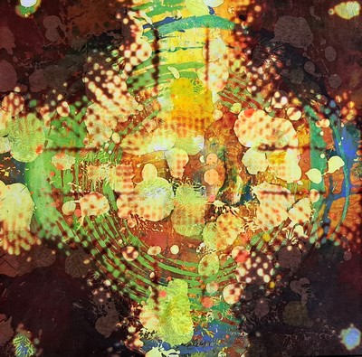 Doris Zeidlewitz, geb. 1959,, Studium am Städel in Frankfurt,, hier: abstr. Komposition, Acryl auf Lwd und bemalte Plexiglasplatte, Mischtechnik, ...