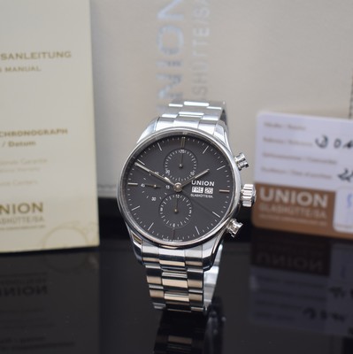 UNION GLASHÜTTE Viro Herrenchronograph Referenz D011.414.11.051.00, Deutschland verk. lt. beil. Pap. 06/2019, Automatik, beids. vergl. Edelstahlgeh. ...