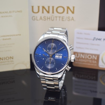 UNION GLASHÜTTE Viro Herrenchronograph Referenz D011.414.11.041.00, Deutschland verk. lt. beil. Pap. 09/2024, Automatik, beids. vergl. Edelstahlgeh. ...