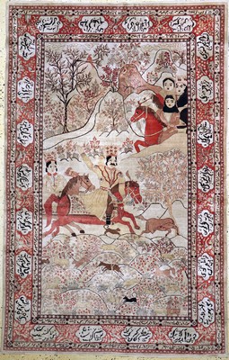 Seiden-Teppich Pakistan, "Bahram-Gour", Mitte 20.Jhd, reine Naturseide, ca. 220 x 142 cm, ca. 1,0 Mio. Kn/qm, EHZ: 2(Fleckig)