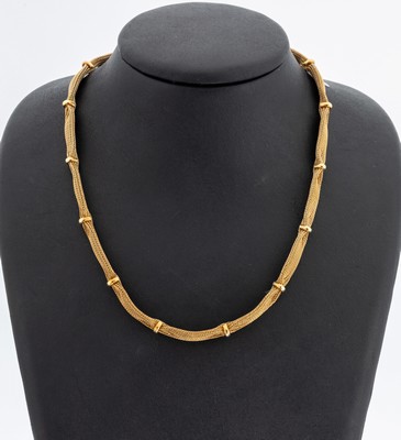 14 kt Gold Collier, GG 585/000, Strickcollier, L. ca. 43 cm, Kastenschloss mitSicherheitsacht, ca. 26 g