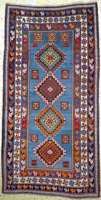 Kazak"Schulaver"antik, Kaukasus, um 1900, Wolle auf Wolle, ca. 244 x 130 cm, EHZ: 3, (alte restaurierungen)