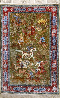 Kaschmir"Jagd-Motiv", Indien, Ende 20.Jhd, merzerisierte Baumwolle, ca. 190 x 130 cm, EHZ: 1-2
