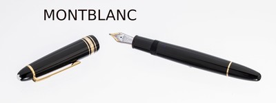 MONTBLANC Füllfederhalter, Meisterstück Serie, Korpus und Kappe schwarzes Edelharz, Monturen Metall vergoldet, Feder, Stärke M, GG/WG 585/000, in ...