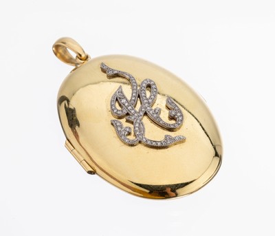 18 kt Gold Diamant-Anhänger, GG/WG 750/000,WG-H ligiert, mit Diamanten zus. ca. 0.28 ct Weiß/p1, ca. 32 g, ca. 5 x 3.5 cm