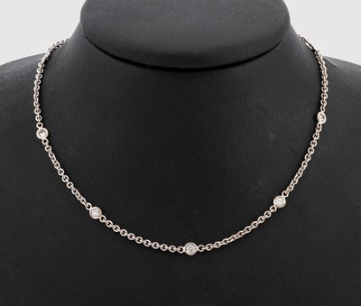 Langes 18 kt Gold Diamant-Collier, GG 750/000, 19 Diamanten zus. ca. 1.0 ct Weiß/si,L. ca. 70 cm, Karabinerschließe, ca. 16 g