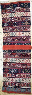 Shahsawan Kelim antik, Persien, um 1900, Wolle auf Wolle, ca. 230 x 75 cm, EHZ: 2-3, (kleine Beschädigung),aus Sammlungsauflösung